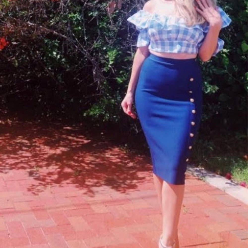 Navy blue pencil bandage skirt